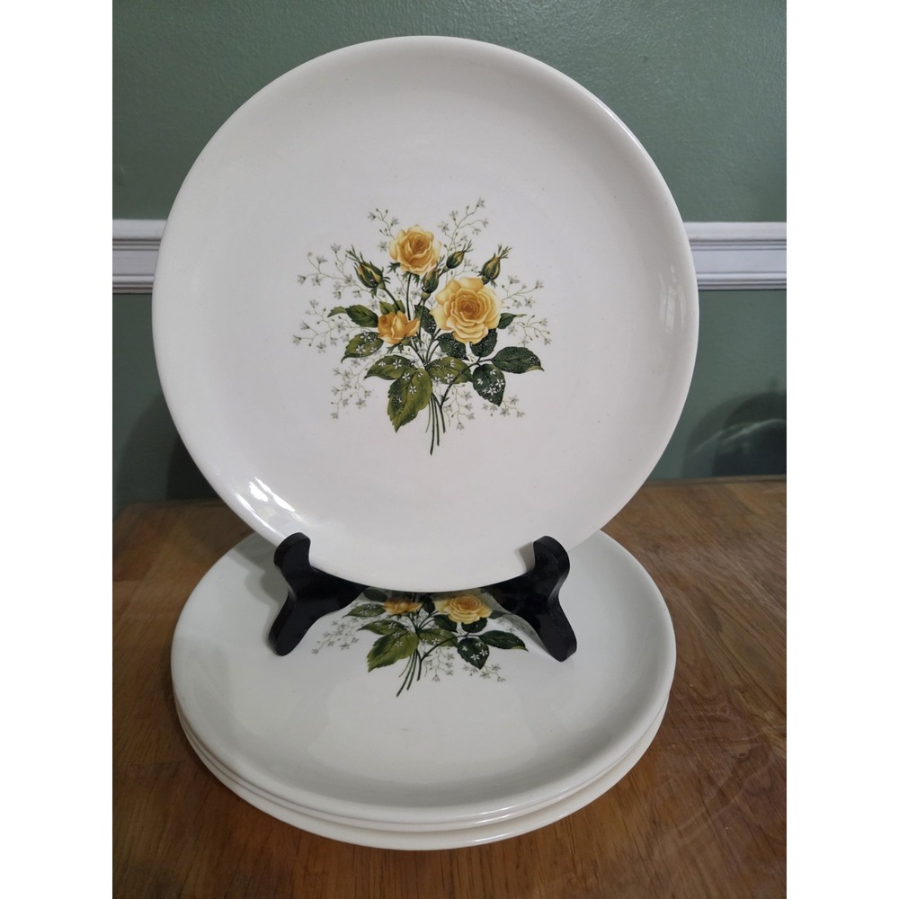 Vintage Cathy Yellow Rose Dinner Plates Sabin China Set of 4
